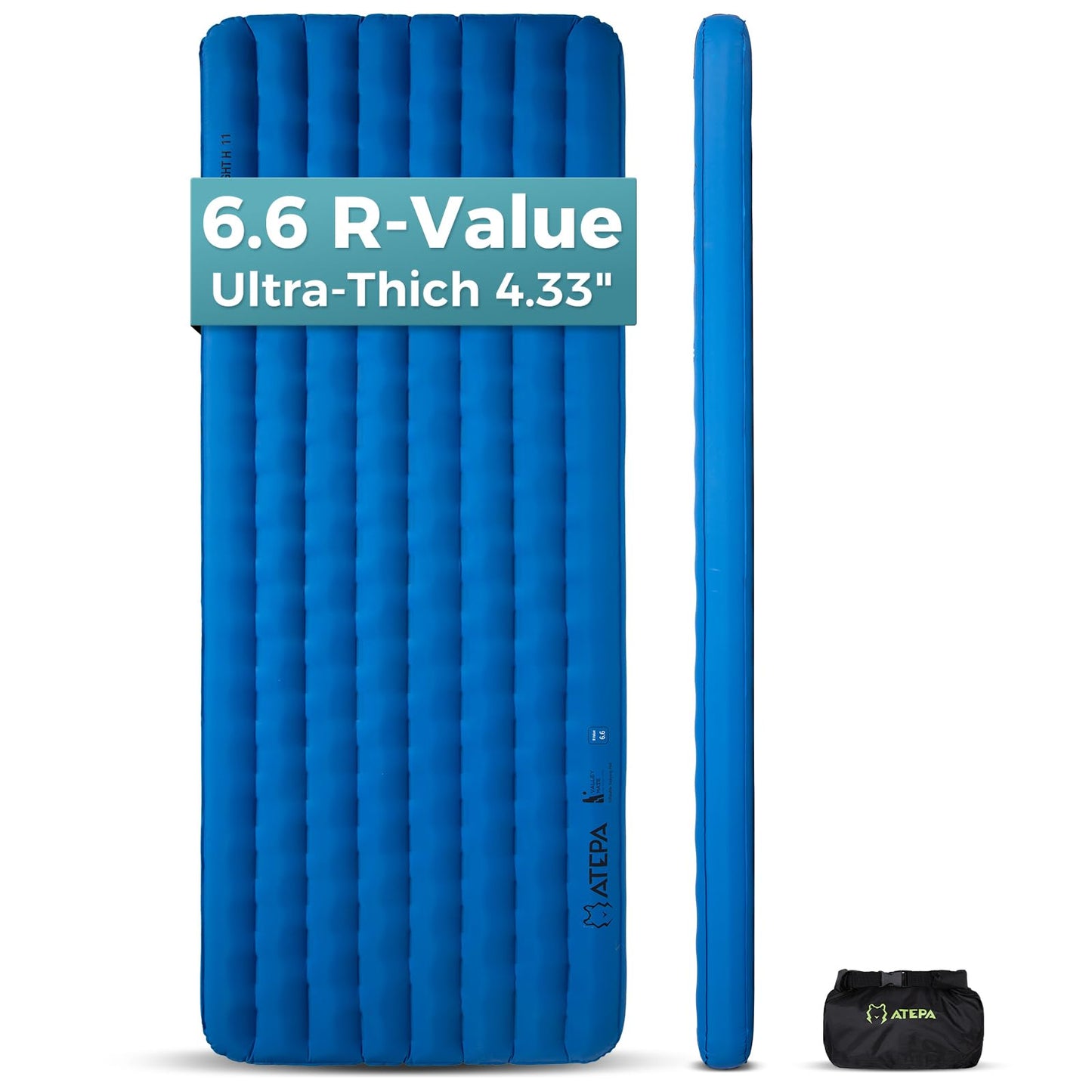 ATEPA ThermAir Pro Backpacking Sleeping Pad, 6.6 R-Value Insulated Ultralight Inflatable Sleeping Pad Folding Camping Pad with 7 Layers & Storage Bag for Camping Backpacking, Wide Long Size (78"x27")