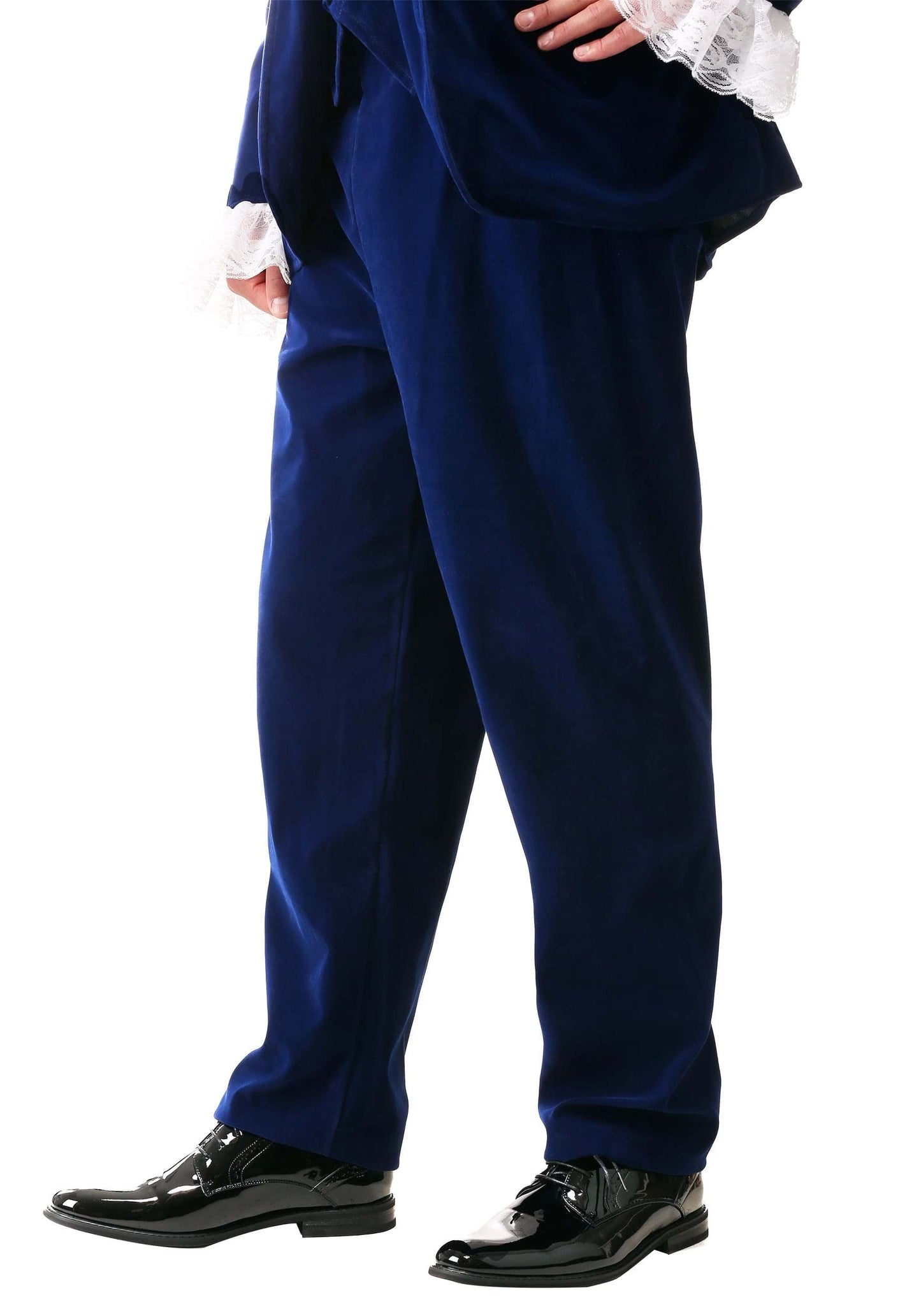 Mens 60's Spy Swinger Deluxe Halloween Costume | Adult Shagadelic Outfit with Navy Blue Velvet with Lace Cuffs, Vest, & Pants Small