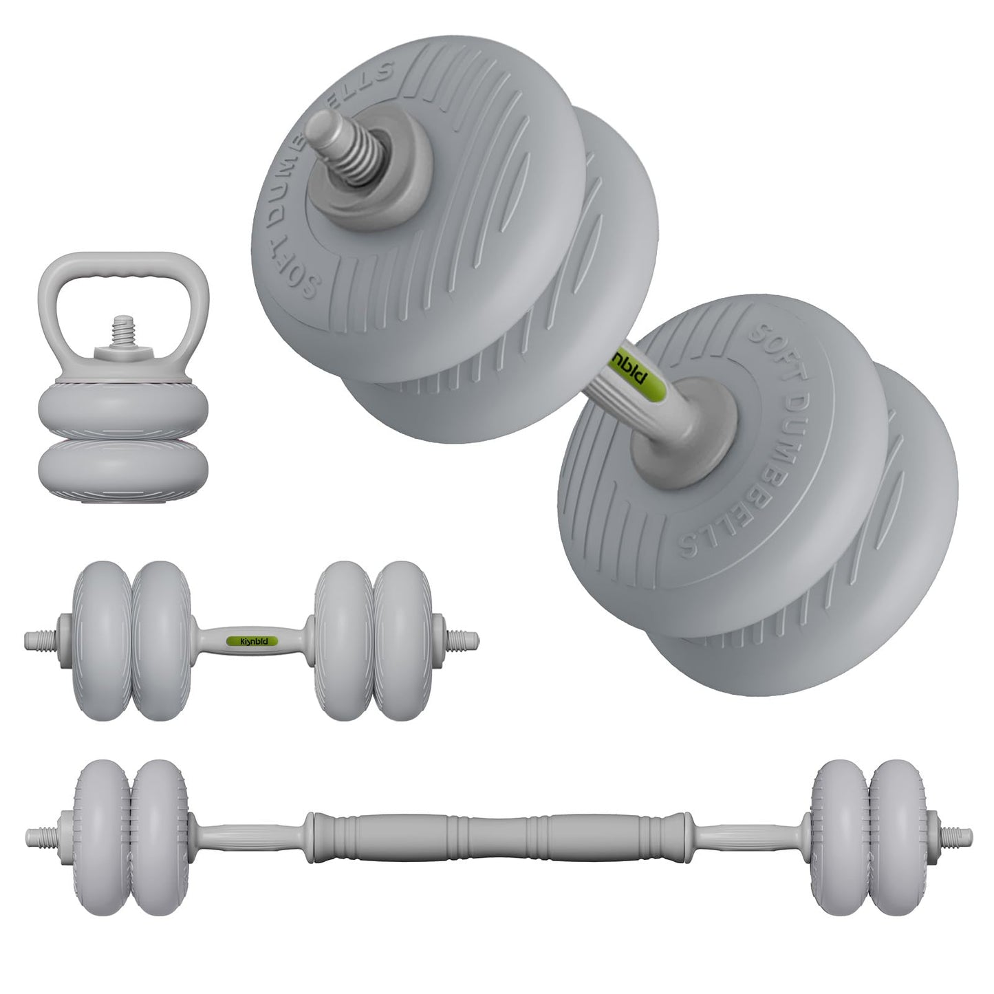 kisnbld Adjustable Dumbbell Set, 13/18/22/35LBS SoftShell Weight Set with Connector 4-IN-1 Dumbbell Set Used as to Barbell & Kettlebell for Home Gym, Fitness Exercise for Men Women Beginners, Gray