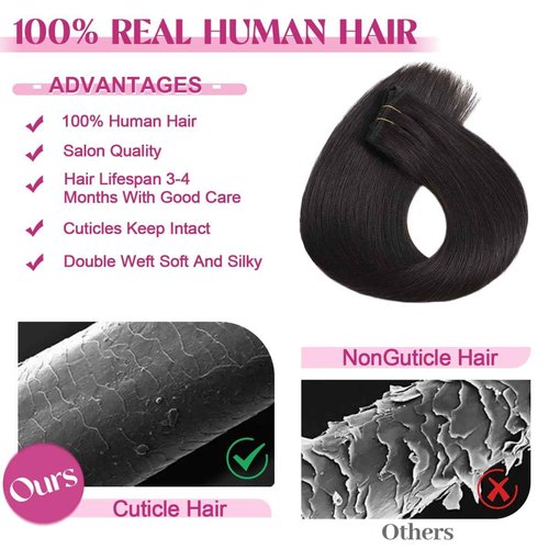 POGINJA Clip in Hair Extensions Real Human Hair, Remy Human Hair Clip in Extensions for Black Women, Invisible Natural Straight Seamless Clip ins Hair Extensions 8pcs Double Weft #1B 24inch 120g
