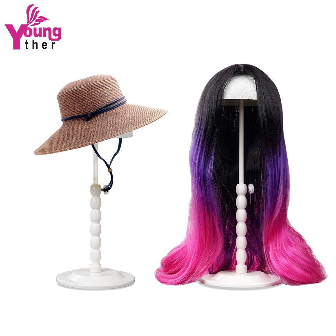 Youngther Wig Stand Adjustable Height Hat Display Portable Folding Wig Head Holders Plastic Wig Stand for Styling Wig Hair Dryin