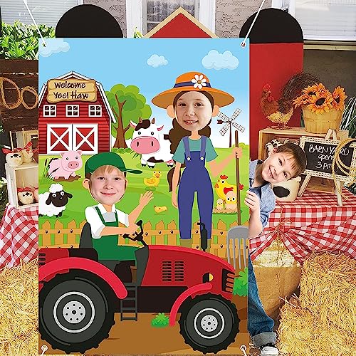 Haooryx Farm Animals Photobooth Props - Farm Animals Large Satin Fabric Photo Booth Props Backdrop Face in Hole Background...