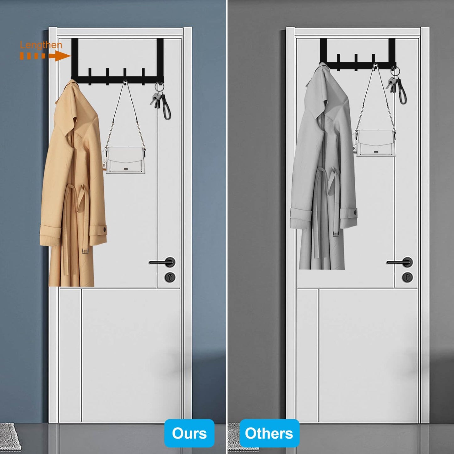 Peasulin Over The Door Hooks, Sturdy Door Hanger, Large Over The Door Towel Rack with 12 Hooks, Heavy Duty Easy to Install, for Bathroom, Bedroom，Kitchen，Hanging Towels, Coats (Black).