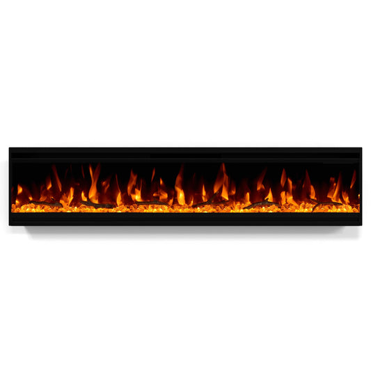 50 inch Electric Fireplace, Ultra-Thin Electric Fireplace Inserts, Ultra-Narrow Frame, Wall Mounted and Recessed Fireplace, Log & Crystal, Touch Screen & Remote Control, 1500W