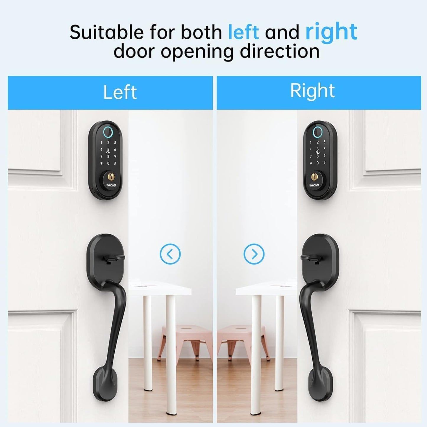 SMONET Front Door Lock Set with Handle, Smart Fingerprint Keyless Entry Door Lock, Deadbolt with App Control, Touchscreen Keypad for Home Airbnb Apartment