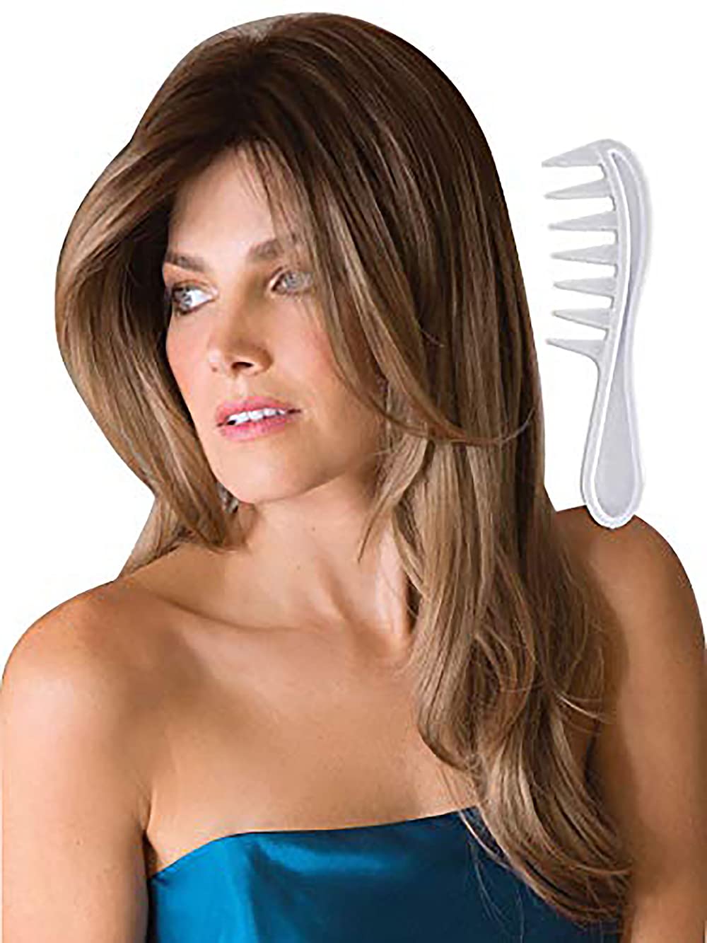 Noriko Angelica Synthetic Wig by Rene of Paris and Wig Lift Comb - Toasted Brown - Bundle 2 Items