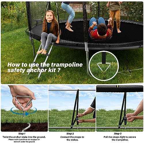 Simple Deluxe Trampoline Stakes Heavy Duty Trampoline Parts Corkscrew Shape Steel Stakes with T Hook Trampoline Anchor Kit Tie Down Kit Ground Wind Stake (Set of 4)