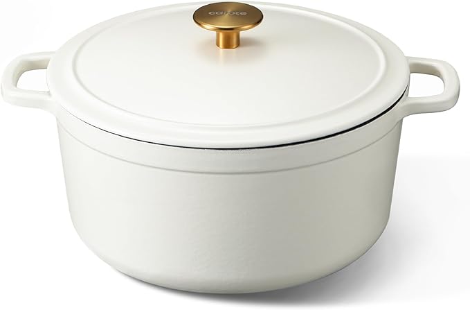 CAROTE 5QT Enameled Cast Iron Dutch Oven Pot with Lid, Heavy-Duty Dutch Oven for Sourdough Bread Baking, Braising, Stews, Roasting, Healthy & Non-Toxic, Dual Handles, All Stovetop Compatible, Oven Safe up to 500° F, Cream White
