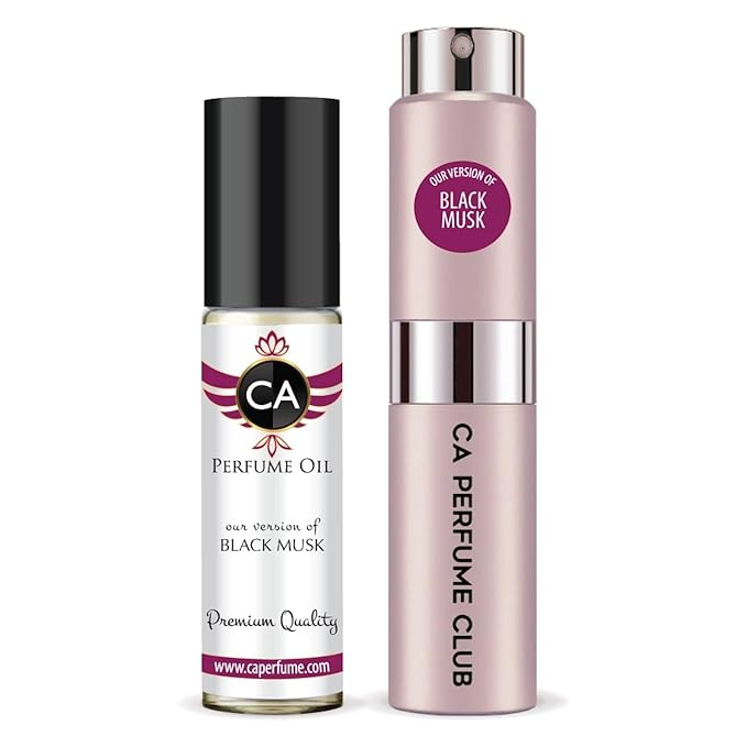 CA Perfume Duo Impression of Black Musk For Women Perfume Layering Set Long Lasting Travel Size EDP + Body Oil Roll-On Bottle 0.27 Fl Oz+0.33 Fl Oz