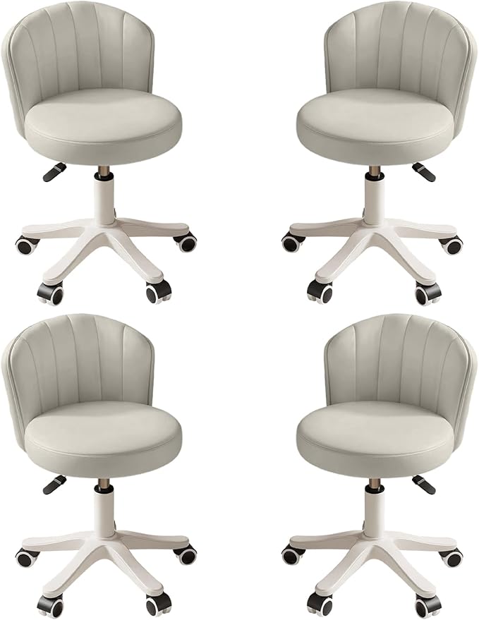 Small Round Rolling Desk Chair Armless Comfy Vanity Computer Chair with Low Backrest PU Leather Height Adjustable Swivel Work Spa Chair