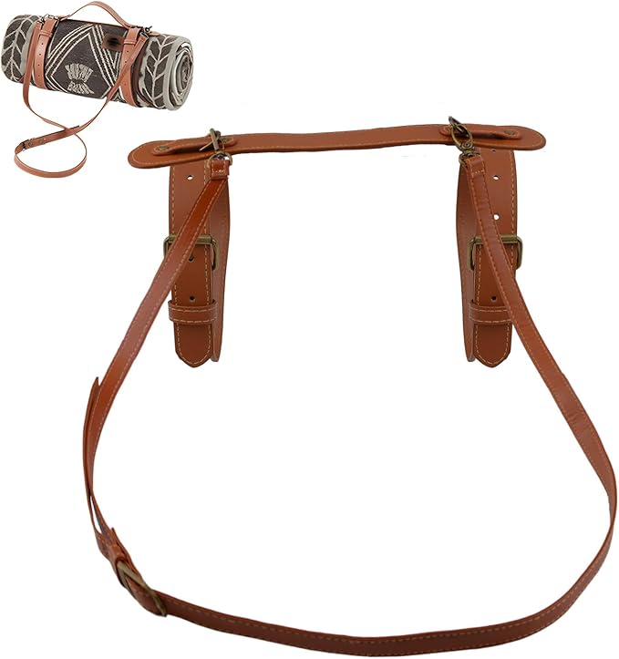 UFURMATE Picnic Blanket Carry Strap, PU Leather Yoga Mat Carry Strap with Adjustable Shoulder Belt for Outdoor Camping Hik...