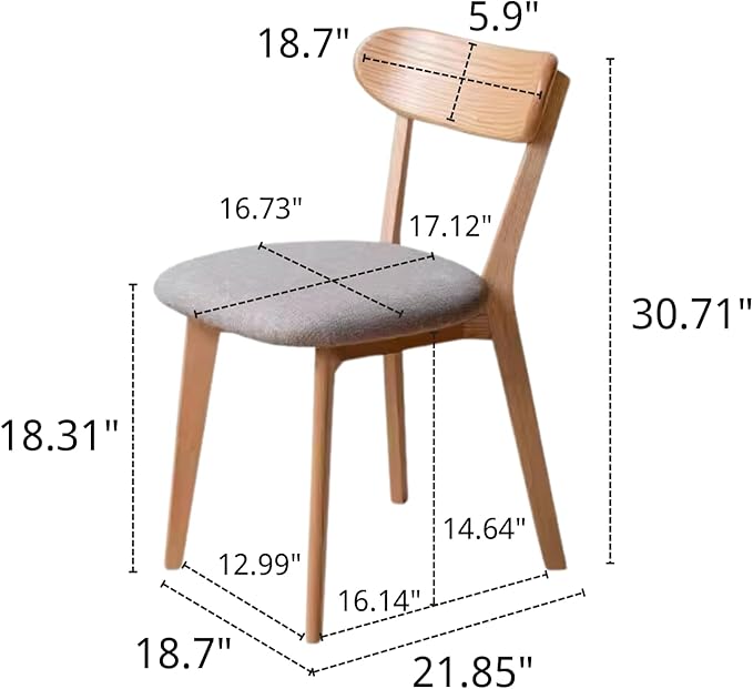 Hymus 100% Solid Oak Wood Dining Room Chairs - Practical Kitchen Chairs for Dining Room, Kitchen, Living Room (2, Natural with Grey Cushion)