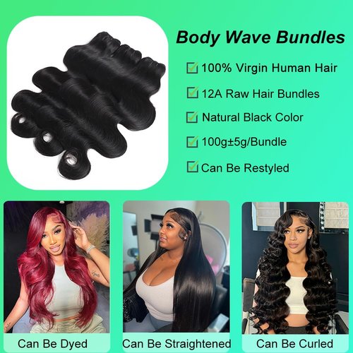 Brazilian Human Hair Bundles 14 16 18 Inch Body Wave Bundles Human Hair 12A Raw 100% Unprocessed Virgin Hair Weave 3 Bundles Deals Human Hair Natural Black Body Wave Human Hair Bundles for Women