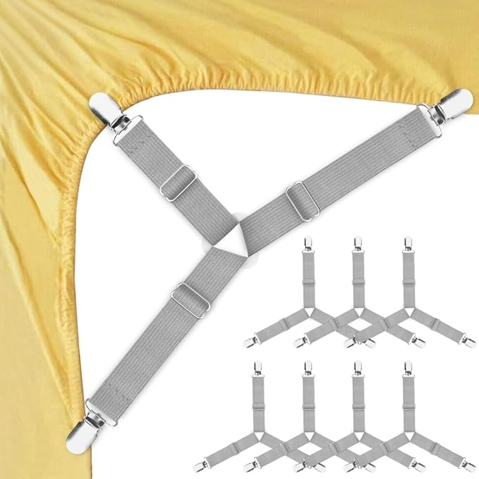 Foloda Bed Sheet Holders, 8 pcs Adjustable Fitted Sheet Straps for Bed Corner, bedsheet Holder Clips Fasteners Suspenders Locker Gripper Scrunchie, Keep Sheet in Place