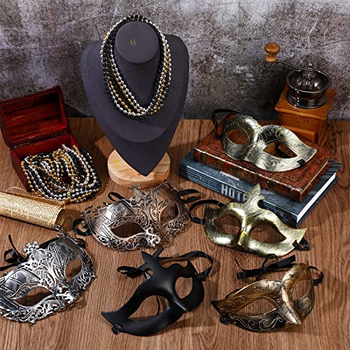Bucherry 88 Pcs Masquerade Masks Beads Necklace Set Vintage Venetian Mask Metallic Beaded Necklace for Carnival Cosplay Prop