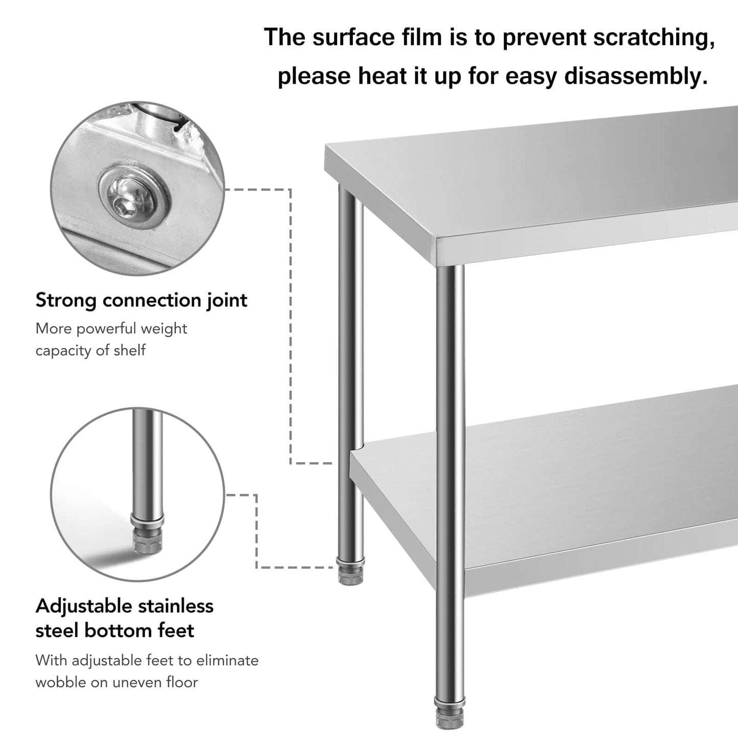 HXCFYP NSF 24 x 12 Inches Stainless Steel Table for Prep & Work, Commercial Heavy Duty Food Prep Worktable with Undershelf for Restaurant, Hotel，Small Kitchen, Food Truck, Home Bars