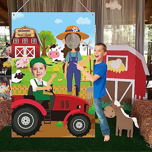 Haooryx Farm Animals Photobooth Props - Farm Animals Large Satin Fabric Photo Booth Props Backdrop Face in Hole Background...