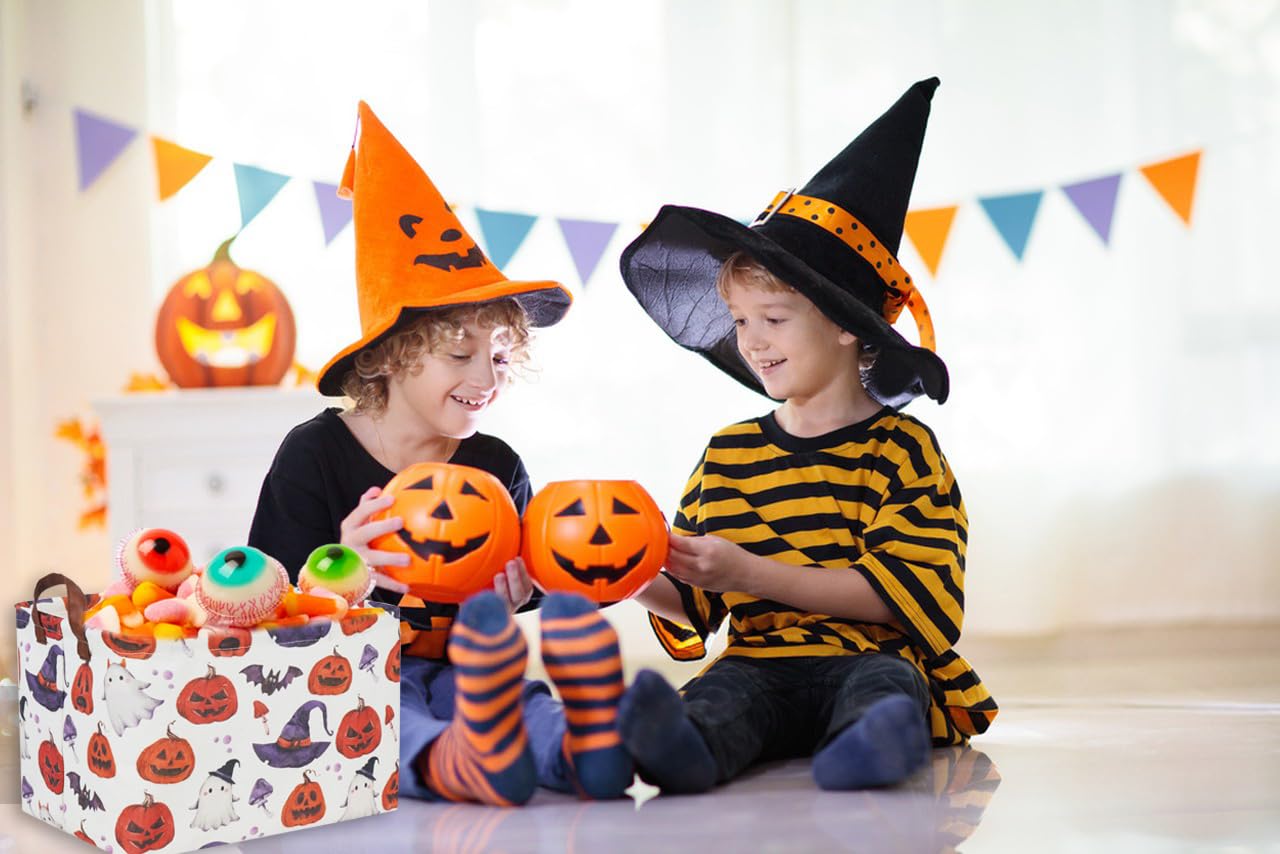 Sanjiaofen Rectangular Halloween Baskets,Waterproof PE Coating Halloween Baskets for Kids with Handles.Halloween Candy Basket,Cute Baskets,Books Baskets. (Halloween basket)