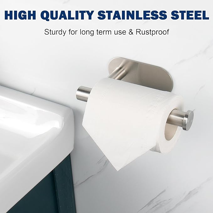 NearMoon Toilet Paper Holder Self Adhesive, Premium Thicken SUS304 Stainless Steel Rustproof Adhesive Toilet Roll Holder no Drilling for Bathroom, Kitchen, Washroom (3 Pack, Brushed Nickel)