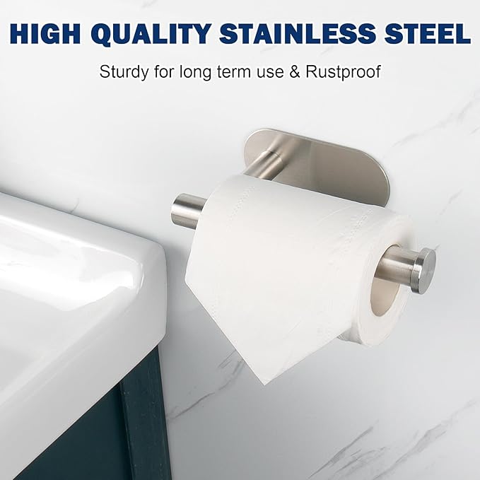 NearMoon Toilet Paper Holder Self Adhesive, Premium Thicken SUS304 Stainless Steel Rustproof Adhesive Toilet Roll Holder no Drilling for Bathroom, Kitchen, Washroom (10 Pack, Brushed Nickel)