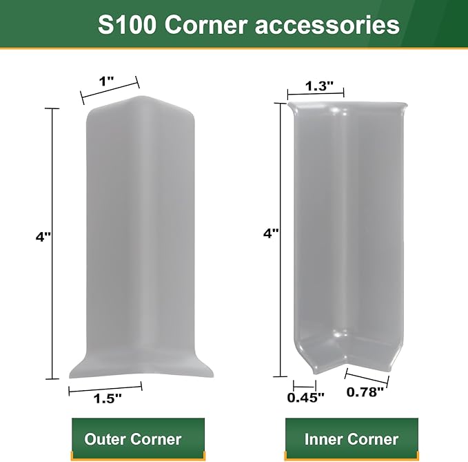 GAMZAU Baseboard Corner Blocks 4inch Height, Self Adhesive 3 Inside + 3 Outside Corners-Connector Between The Cove Base Wall Base Rubber Moulding Trim, Perfect Match for Our S100 Baseboard(Gray)