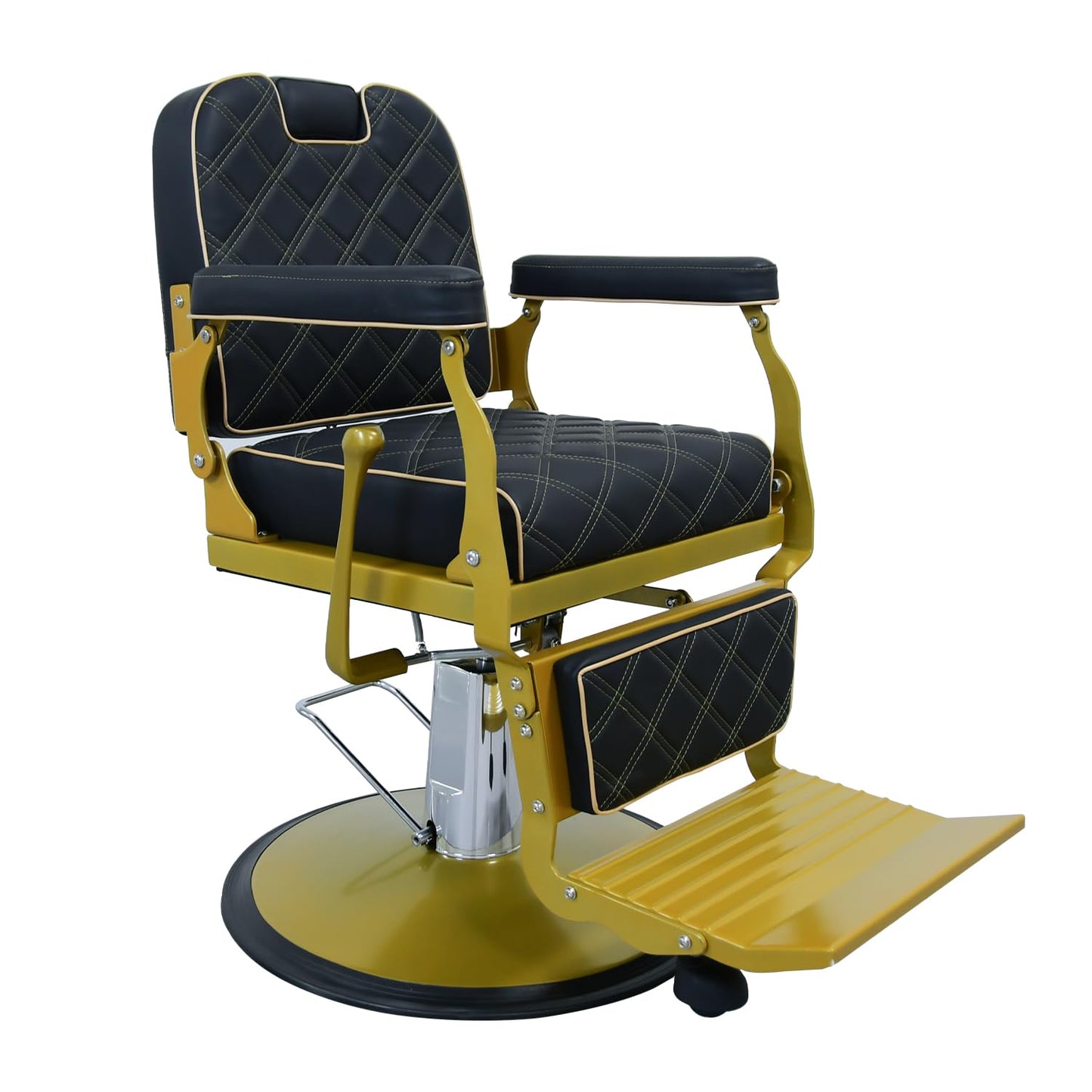 Lilfurni Heavy Duty Vintage Barber Chair，Hydraulic Salon Chair with Headrest for Hairdressers Heavy Tattoo Shampoo Beauty Salon Equipment(Golden)