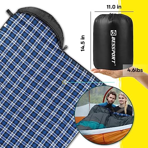 Bessport Sleeping Bag Winter | Flannel Lined 18℉ - 32℉ Extreme 3-4 Season Warm & Cool Weather Adult Sleeping Bags Large | ...