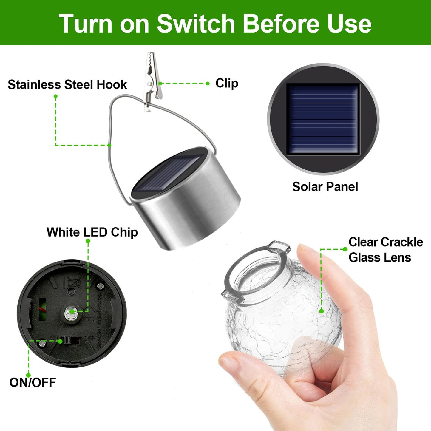 32 Pack Hanging Solar Lights Outdoor Decorative, Waterproof Solar Globe Lantern with Handle and Clip, Solar Powered Cracked Glass Ball Lights for Garden Yard Patio, Fence Tree Umbrella, Holiday Décor