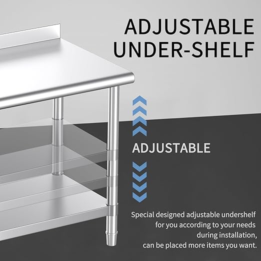Mioleu Stainless Steel Table, 30 x 24 Inches Commercial Metal Prep & Work Table with Backsplash and Adjustable Undershelf for Kitchen Restaurant Home Garage Warehouse