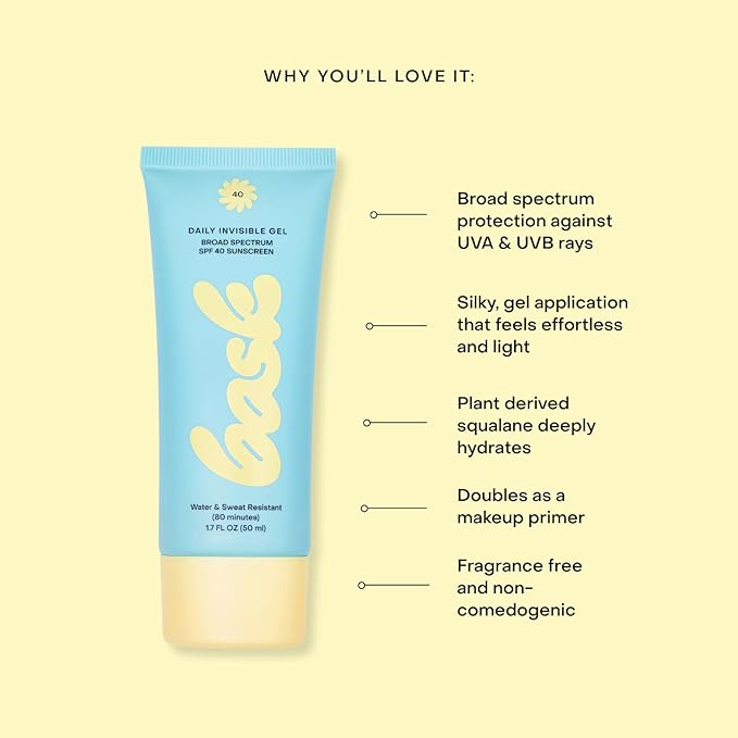 Bask Suncare SPF 40 Daily Invisible Gel Face Sunscreen - Broad Spectrum Protection, Fragrance Free, Hydrating, Lightweight & Fast Absorbing, Dermatologist Recommended, 1.7 fl oz (Pack of 3)