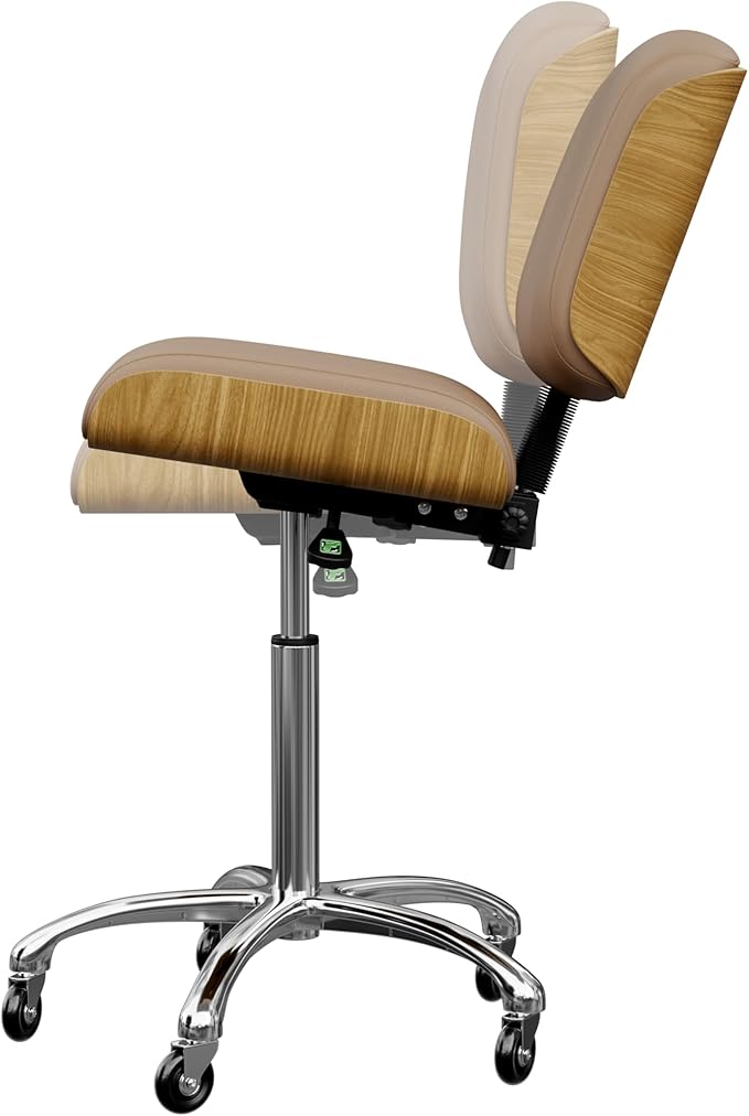 Spa Numa Bentley Beauty Esthetician Nail Salon Stool Rolling Chair with Adjustable Backrest, Flat Square Seat, Metal Bar, Vegan Leather Upholstery for Beauty Exam Office and Home - 1071 (Sand)