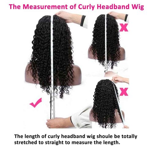 Kinky Curly Human Hair Headband Wig Glueless Non Lace Front Wig Human Hair Wigs for Black Women Natural Color Machine Made (Headband Wig, 22inch)