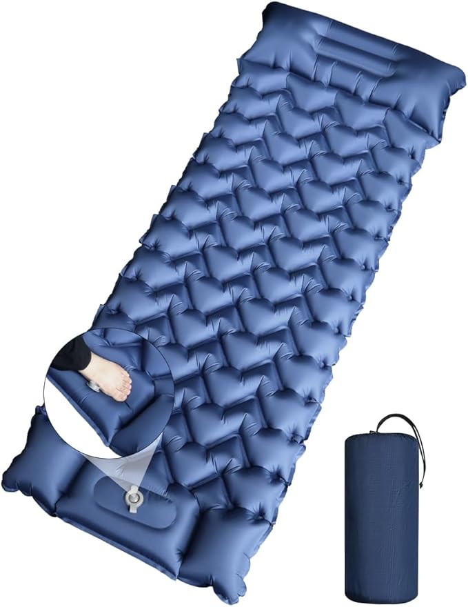 YOUXIU Camping Sleeping Pad, Extra Thickness 3'' Ultralight Inflatable Sleeping Mat with Built-in Foot Pump, Durable Compa...