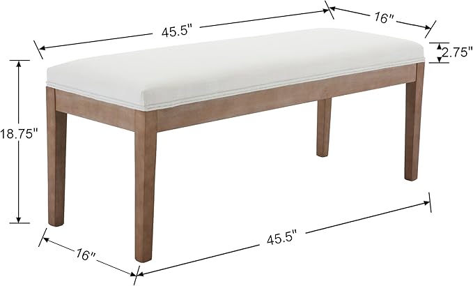 DM Furniture Linen Dining Bench Upholstered Entryway Bench Farmhouse Shoe Bench Seat Ottoman for Hallway Living Room Bedroom End of Bed Dining Room Kitchen, 45.5" Long, Beige