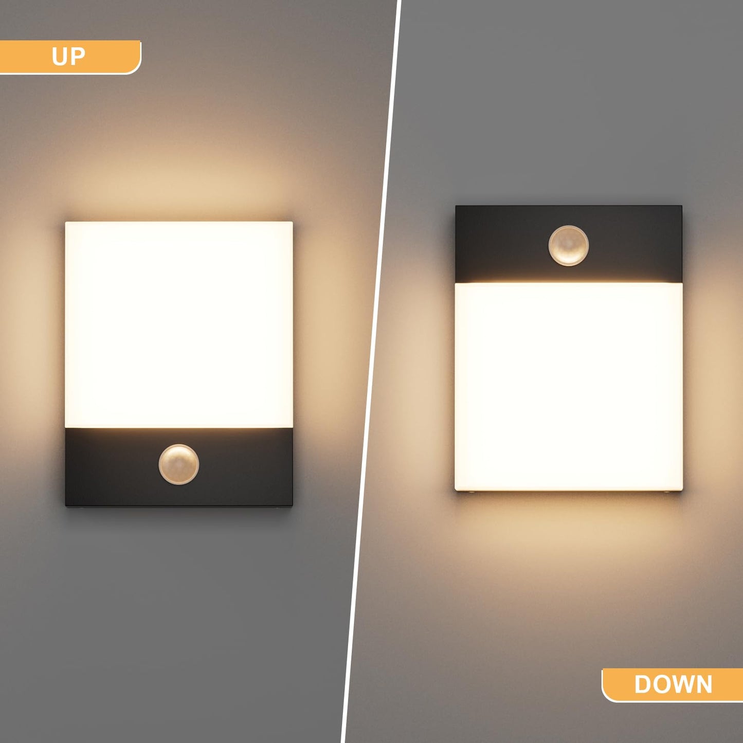 Aoceley 2-Pack Modern Outdoor Led Wall Light with Motion Sensor,24W 3000K Wall Porch & Patio Lighting,IP65 Waterproof Hardwired Exterior Aluminum Wall Lamp for House Yard Hallway Garden Garage(Black)