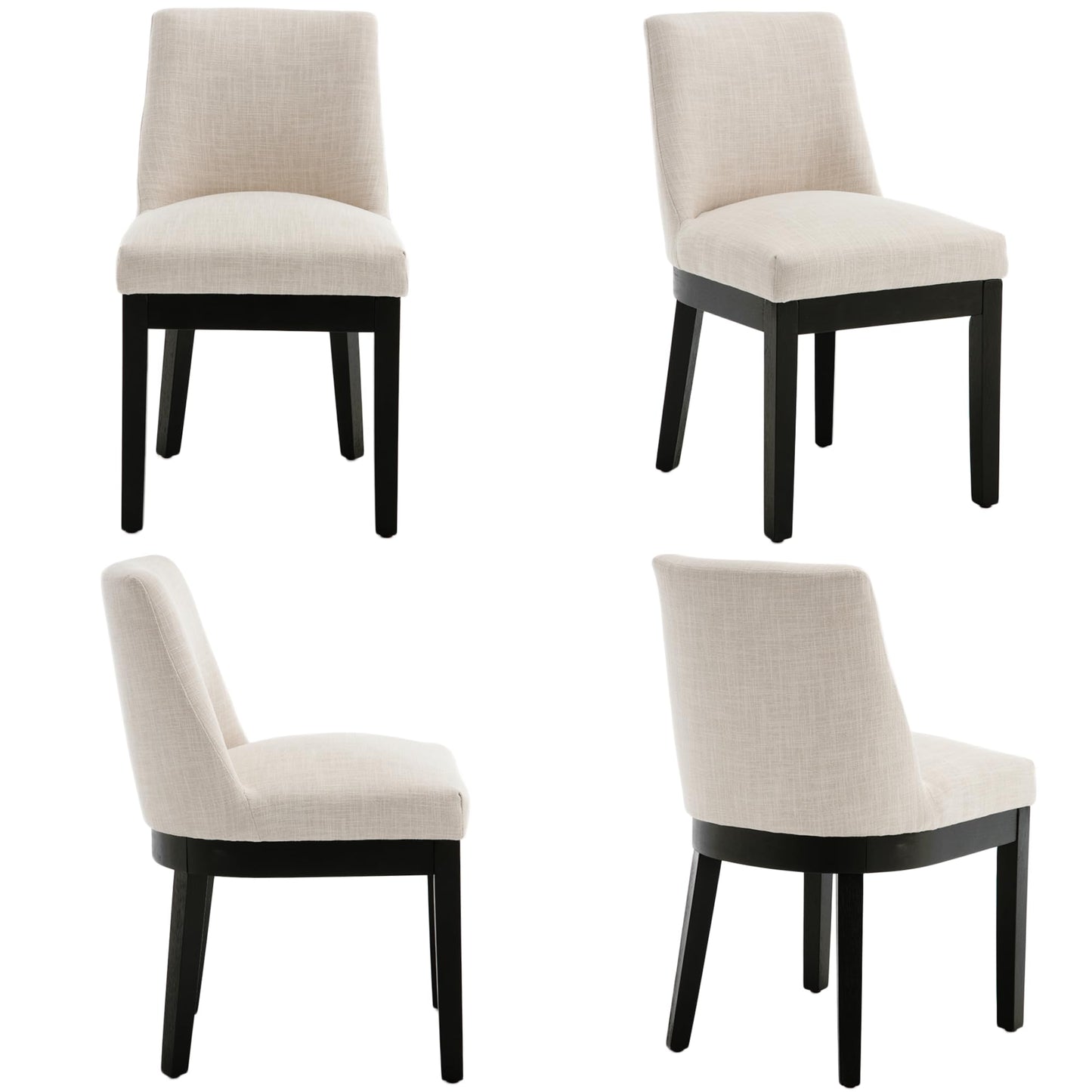 BESTANO Modern Dining Chairs with Black Wood Legs Set of 2, Linen Fabric Upholstered Dining Room Chairs Kitchen Side Chairs with Back, Beige