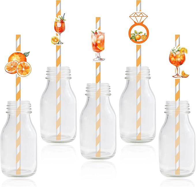 50Pcs Orange Citrus Cocktail Straws Aperol Spritz Bar Theme Orange Fruit Paper Straw Feeling Spritzy Bachelorette Decorati...