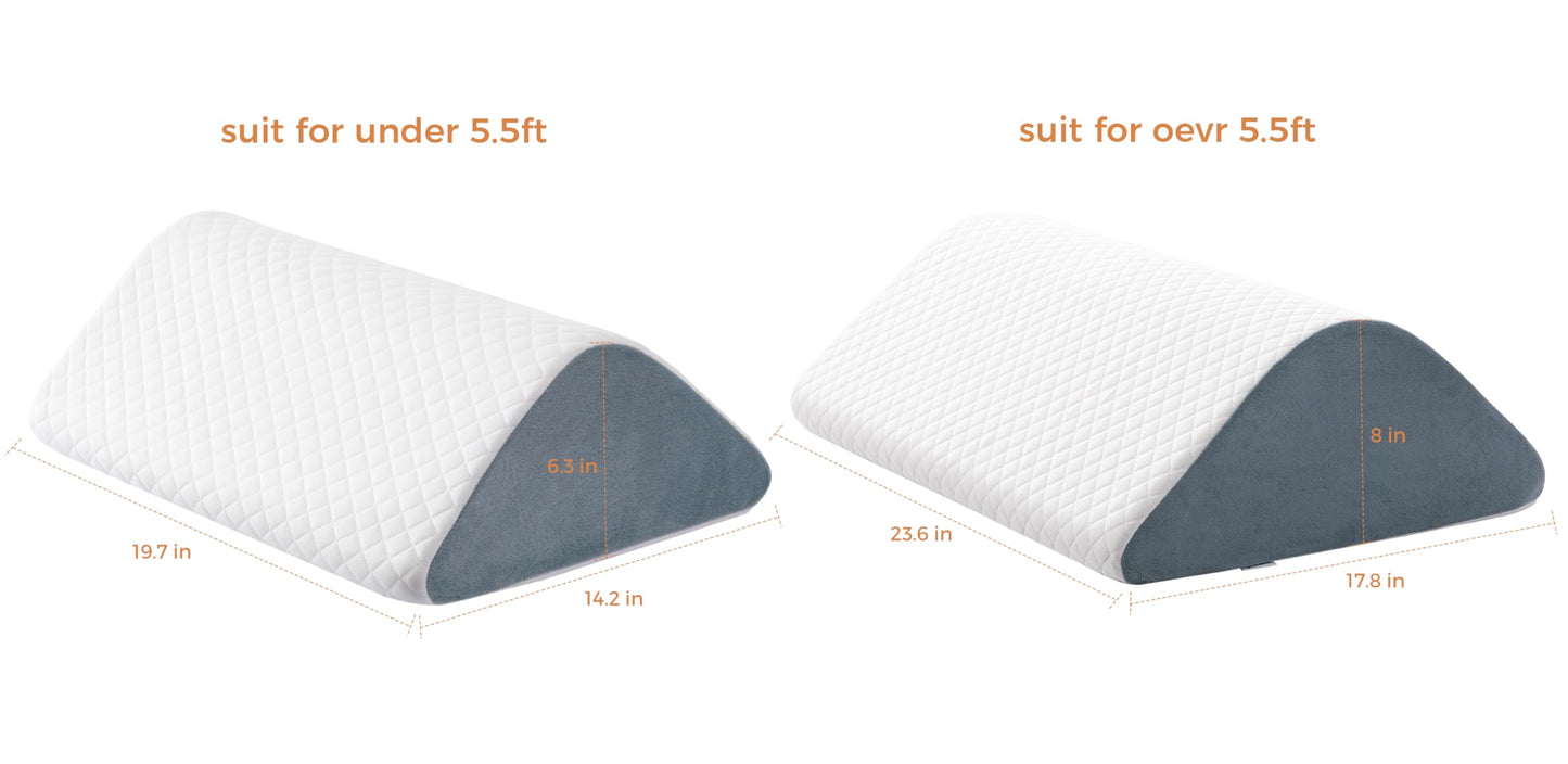 Knee Wedge Pillow 8'' for Post-Surgery Recovery - Leg Elevation Support for Sleep Position, Alleviating Lower Back & Hip Pain Enhancing Circulation in Ankles Legs Triangle Pillow with Removable Cover