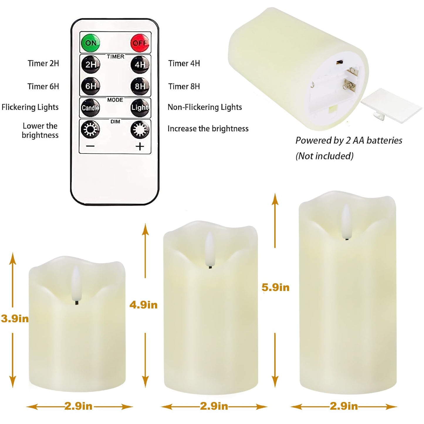 Veki Flameless LED Lights - Set of 3 Dimmable Pillar Candles with Remote & Timer, Battery Operated, Perfect for Home Decor (Lvory)