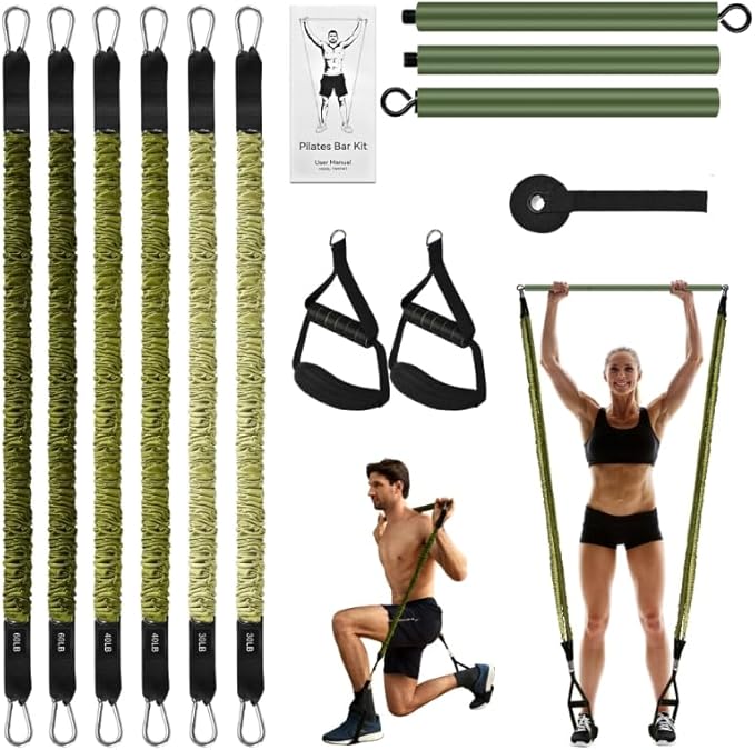 Pilates Bar Kit with Resistance Bands,260LBS Heavy Duty Resistance Bands for Working Out, Strength Pilates Equipment with ...