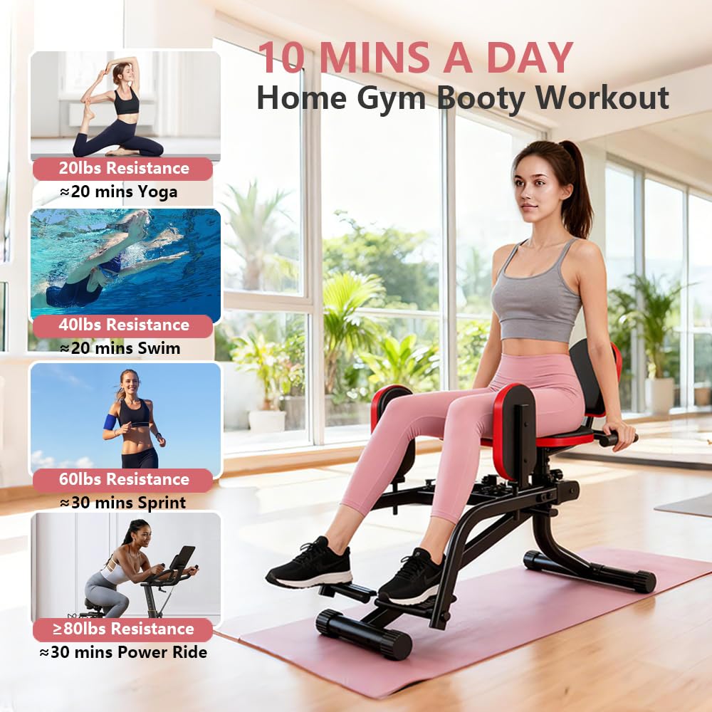 2-in-1 Hip Abductor and Adductor Machine, Inner and Outer Thigh Exercise Equipment, Leg Workout Machine for Home Gym (Red)
