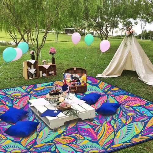 Fefede Waterproof Picnic Blankets Foldable & Portable 60''x80'' Boho Picnic Mat for Outdoors, Large Washable Picnic Blanke...