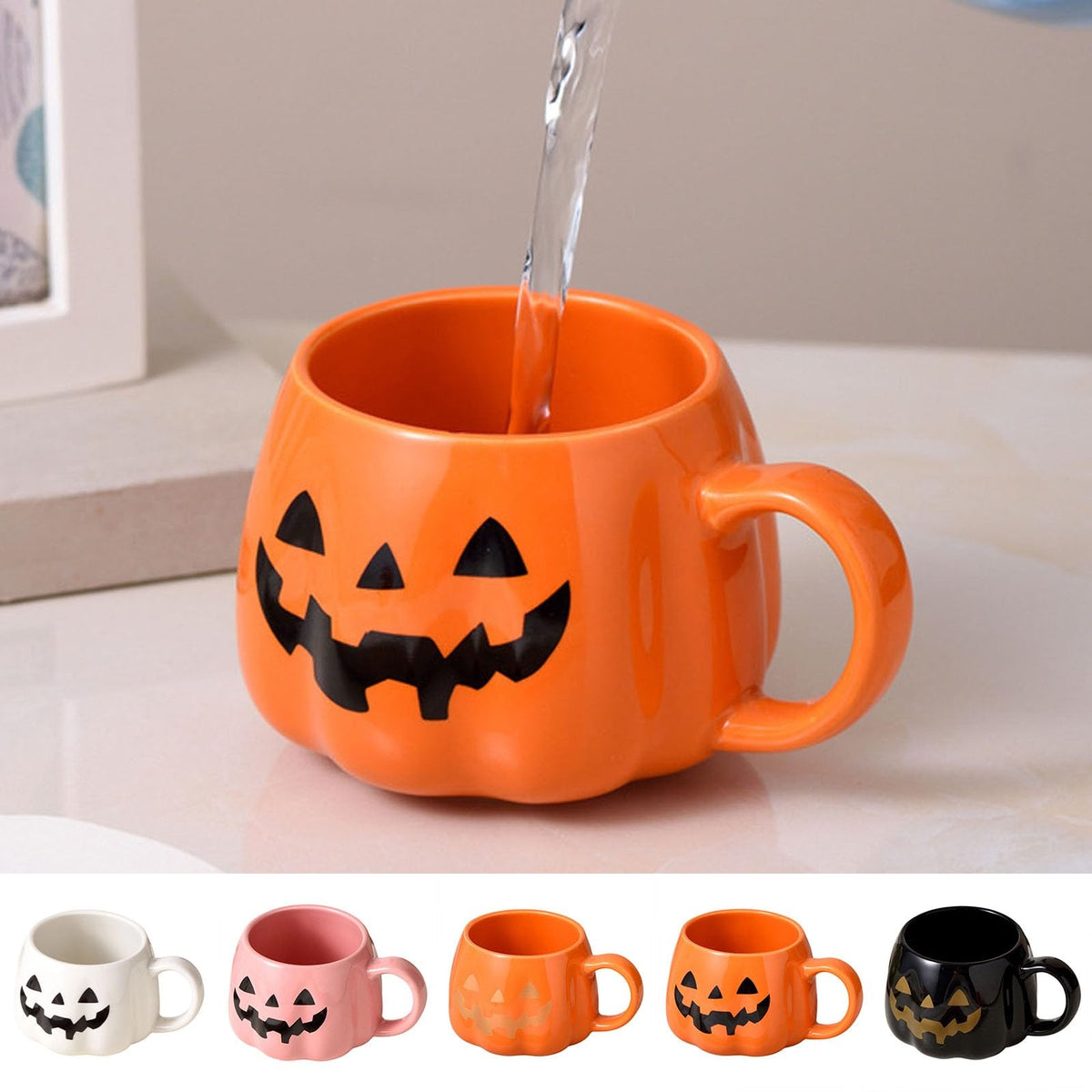 Halloween Pumpkin Mugs Coffee Mug Tea Cup Cute Expression Decorative Cups Birthday Tabletop Drinkware Gifts for Adults Kids Women (Orange1)