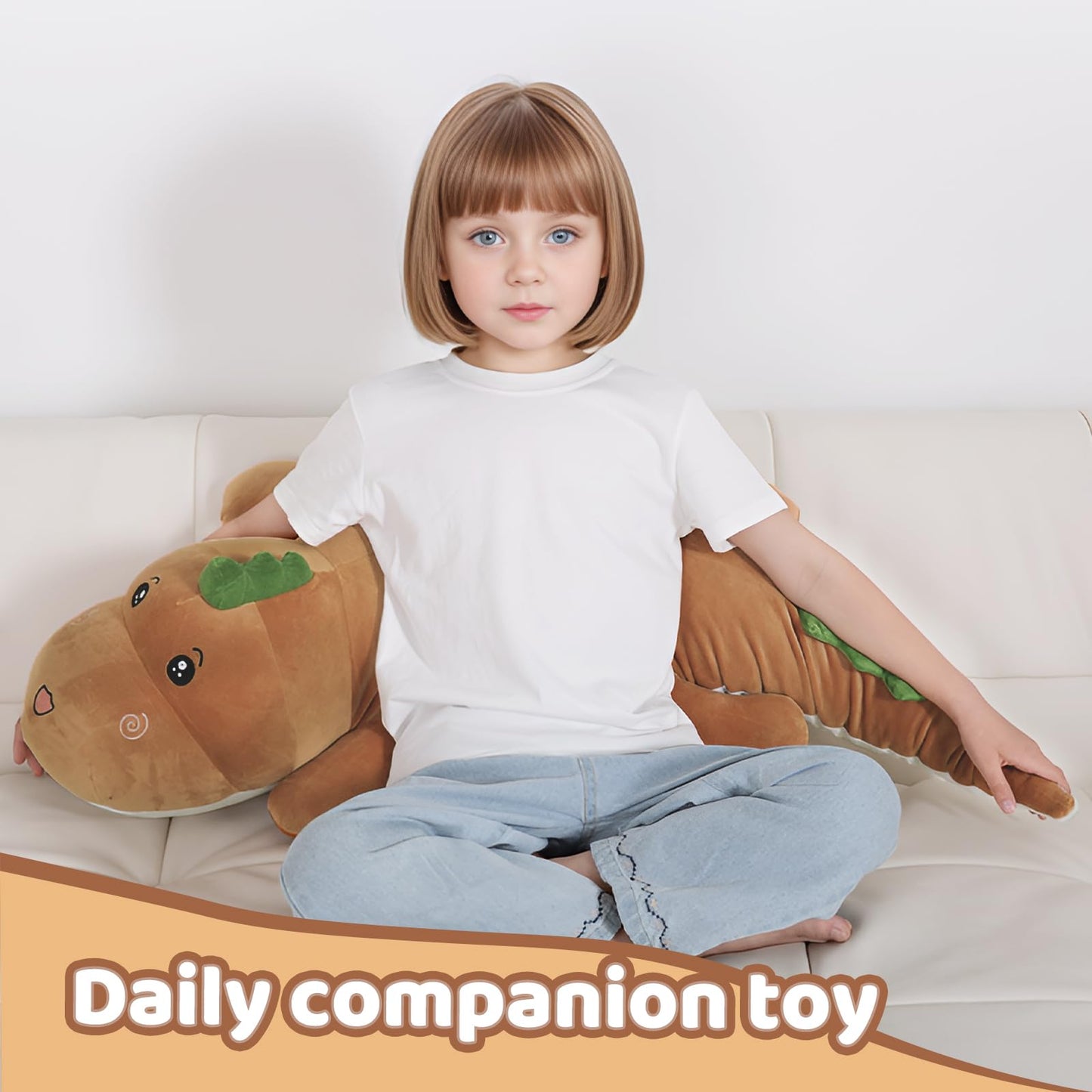 32" Giant Dinosaurs Plush Toy Pillow, Cute Dinosaur Stuffed Animals Doll, Soft Back Cushion Big Brown Dinosaur Plushies, Gift for Kids Boys, Birthdays