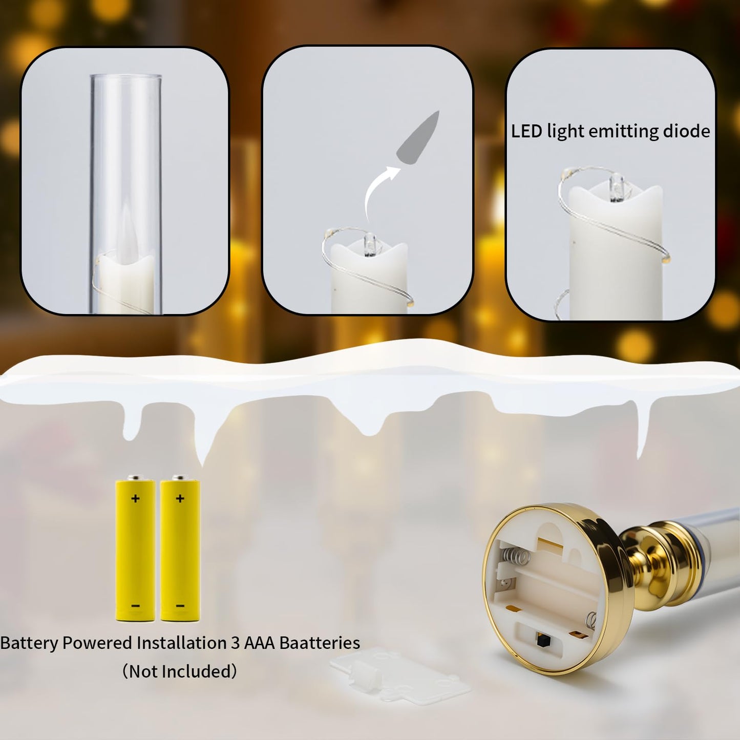 Prerish 6 PCS Flameless Candles with Remote Timer, Flickering LED Candles Romantic Ambiance with Embedded Star String, Gold Battery Perated Candles Decoration for Wedding Home Table Window Christmas