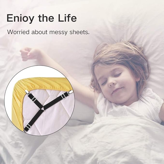 Foloda Sheet Holders, 8 pcs Adjustable Bed Sheet Straps, Fitted Sheet Holder Clips Fasteners Suspenders Gripper Locker Scrunchie for Bed Mattress Corners, Keep Sheet Firm Tight
