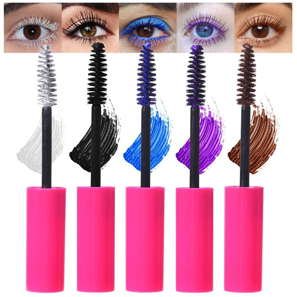 Waterproof 5PCS Colorful Voluminous Mascara Set - Lengthening, Defining, Curling, Multiplying Formula (Cruelty-Free)-White Black