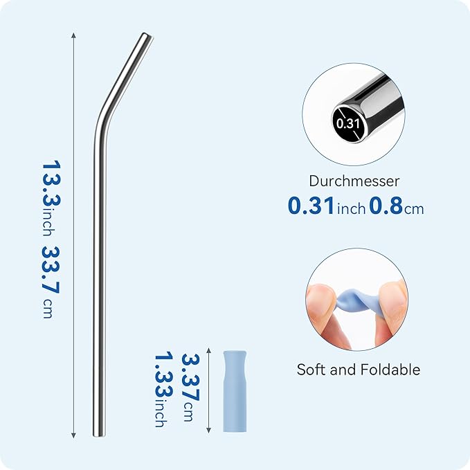 Metal Straws with Silicone Tip for Stanley 40 oz Tumbler,Reusable Straws for 40 oz Tumbler,3 Bendy 13.3" and 3 Light Gray Silicone StrawTips,1 Straw Cleanr Brush