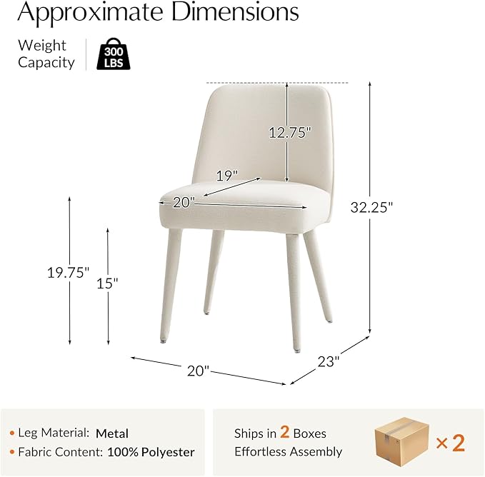 HULALA HOME Modern Dining Chairs Set of 4，White Fully Chenille Upholstered Dining Room Chairs Set with Foot Peg, Wood Frame, Armless Kitchen Accent Chairs for Living Room Bedroom Reception - Ivory