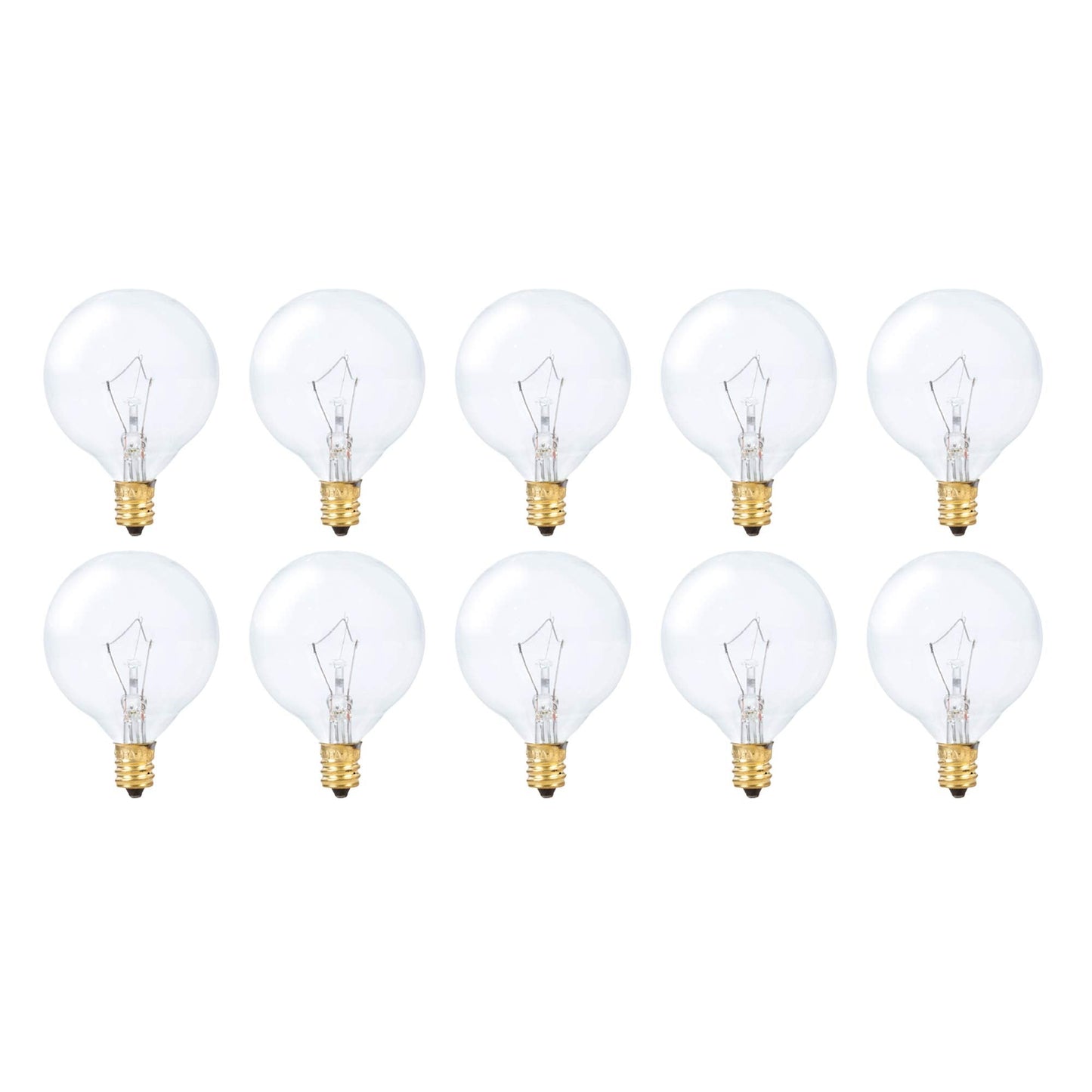 Simba Lighting Small Globe G16.5 Round Bulb 25W E12 Candelabra Base (10 Pack) for Chandelier, Ceiling Fan, Decorative Vanity Lights, Sconce, Aromatic Wax Warmer, Clear Glass 110V 120V 2700K Warm White